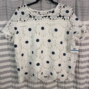 Rafaella Blue and White Embellished Boxy Blouse